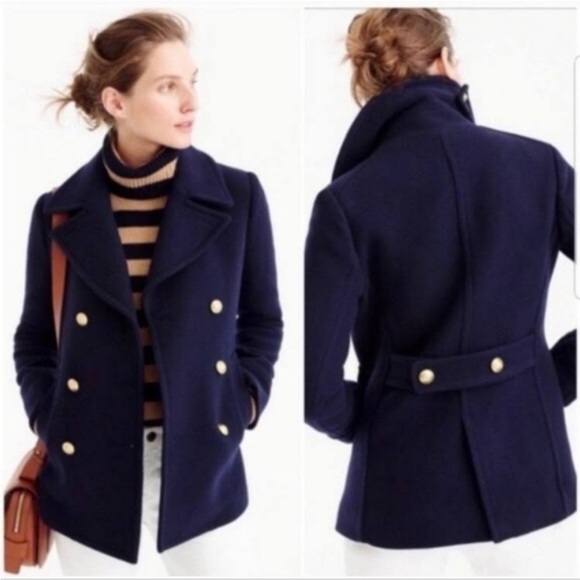J Crew Navy Pea Coat Wool Stadium Cloth by Nello Gori 14 Gold Buttons - Picture 5 of 13